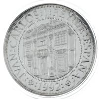 Spanyolország 1992. 5000P Ag "Amerika felfedezésének 500. évfordulója - Pénzverő" tanúsítvánnyal, kapszulában, fa dísztokban T:PP