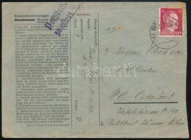 1942 Cenzúrázott levél Gusen koncentrációs táborból / Censored cover from concentration camp Gusen to Oderfurt