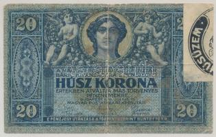 1919. augusztus 9. 20K "1009 222514" T:G községi lóhúsüzem matricával Adamo K20, Krause P#42