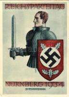 1934 Reichsparteitag Nürnberg / Nuremberg Rally. NSDAP German Nazi Party propaganda art postcard, swastika + So. Stpl s: RK (EB)