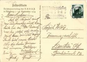1934 Reichsparteitag Nürnberg / Nuremberg Rally. NSDAP German Nazi Party propaganda art postcard, sw...
