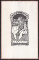 Kranyecz Mór (1880-1949): Ex libris B. Weissenbach Iván (szecessziós könyvjegy). Vonalas klisé, papír, jelzett a klisén. Papírra kasírozva. 7,5×4,5 cm