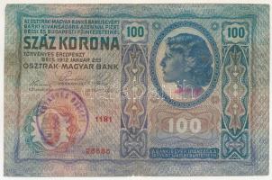 1912. 100K hamis(?) felülbélyegzéssel "1181 26686" sorszámmal T:F kis szakadások Krause P#R9