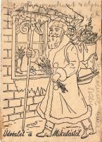 1942 Üdvözlet a Mikulástól! / Saint Nicholas greeting art postcard (EK)