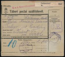 1918 Tábori postai szállítólevél 2h portóval / Field post parcel card with 5h postage due stamp "K.u.k. Generalkommando" + "FP 311"