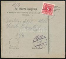 1918 Tábori postai szállítólevél 2h portóval / Field post parcel card with 5h postage due stamp &quo...