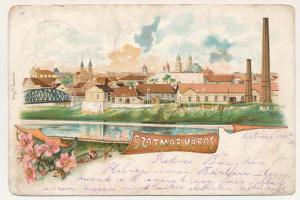 1902 Szatmárnémeti, Satu Mare; Szamospart. Löwy M. / Somes riverside. Art Nouveau, floral, litho (gyűrődések / creases)