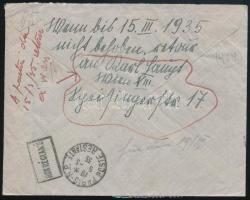 1935 Ajánlott légi levél 8 db bélyeggel Párizsba, visszaküldve / Registered airmail cover with 8 sta...