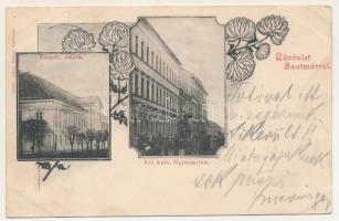 1905 Szatmárnémeti, Szatmár, Satu Mare; Püspöki palota, Kir. katolikus főgimnázium. Lövy Miksa kiadása / bishop's palace, Catholic grammar school. Art Nouveau, floral (EB)