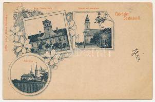 1900 Szatmárnémeti, Satu Mare; Régi törvényszék, Németi református templom, Kálvária. Lövy Miksa kiadása / old court, Calvinist church, calvary. Art Nouveau, floral (EB)