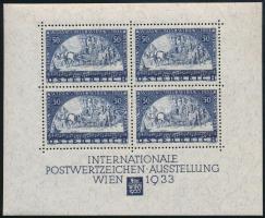 Ausztria 1933 WIPA blokk tokkal együtt, a beragasztásból származó ragasztónyomok alig látszanak, a blokk felül falcos. / Block with original gum, hinged, with folder (Mi EUR 2.750.-)