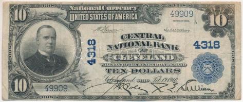 Amerikai Egyesült Államok 1902 (1924-1929). 10$ "National Currency - Ohio, Cleveland" kék pecsét "A 49909" T:F / USA 1902 (1924-1929). 10 Dollars "National Currency - Ohio, Cleveland" blue seal "A 49909" C:F Chambliss p.138