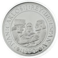 Spanyolország 1990. 5000P Ag "Amerika felfedezésének 500. évfordulója - Moctezuma, Marina és Cortes" tanúsítvánnyal, kapszulában, fa dísztokban T:PP