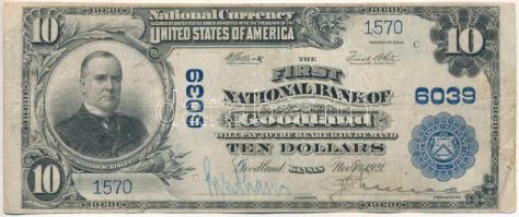 Amerikai Egyesült Államok 1902 (1924-1929). 10$ "National Currency - Kansas, Goodland" kék pecsét "C 1570" T:F / USA 1902 (1924-1929). 10 Dollars "National Currency - Kansas, Goodland" blue seal "C 1570" C:F Chambliss p.138