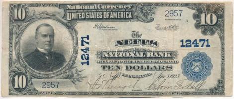Amerikai Egyesült Államok 1902 (1924-1929). 10$ "National Currency - Pennsylvania, Neffs" kék pecsét "A 2957" T:F / USA 1902 (1924-1929). 10 Dollars "National Currency - Pennsylvania, Neffs" blue seal "A 2957" C:F Chambliss p.138