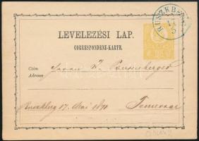 ~1871 2kr díjjegyes levelezőlap / PS-card, kék / blue "RUSZKBERG"