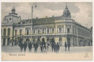 Déva, Városháza, piac, cukrászda, Lobstein Vilmos, Holtzer Károly, Szőcs F. Lajos, Hirsch Testvérek, Kroll Gyula üzlete és saját kiadása / town hall, market, confectionery, publisher's shop (fl)