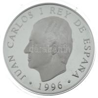 Spanyolország 1996. 2000P Ag "1996. Ibériai farkasok - Kultúra és természet emlékkiadás" tanusítvánnyal, kapszulában és fa dísztokban T:PP ujjlenyomat Spain 1996. 2000 Pesetas Ag "1996. Iberian wolves - Culture and nature commemorative issue" with certificate, in capsule and with wooden decorative case C:PP fingerprint