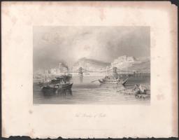 Bartlett, William Henry (1809-1854) - Wallis, Robert (1794-1878): A Lánchíd Pest és Buda között (The Bridge of Pesth). Acélmetszet, papír, jelzett a metszeten, kisebb lapszéli sérülésekkel, foltokkal, 12x18 cm