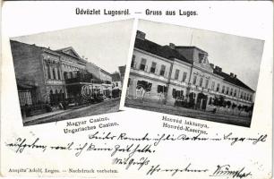 1898 Lugos, Lugoj; Magyar kaszinó, Honvéd laktanya. Auspitz Adolf kiadása / Ungarisches Casino, Honvéd-Kaserne / Hungarian casino and K.u.K. military barracks (EK)