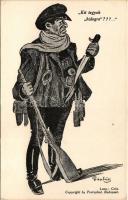 "Kit tegyek "hidegre"???" Cserny (Cserni) József Cserny-csoport néven ismert terrorkülönítmény vezetője a Magyarországi Tanácsköztársaság idején, politikai karikatúra / Leader of the Cserny-group terror squad during the Hungarian Soviet Republic, caricature, Hungarian anti-communist propaganda postcard s: Szép Lajos