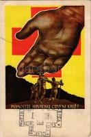 1943 Pomozite Hrvatski crveni Kriz! / Horvát Vöröskereszt katonai propaganda / Croatian Red Cross propaganda + So. Stpl (EB)