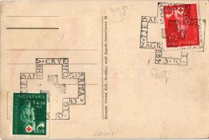 1943 Pomozite Hrvatski crveni Kriz! / Horvát Vöröskereszt katonai propaganda / Croatian Red Cross pr...