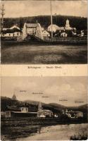 Vatra Dornei, Dornavátra, Bad Dorna-Watra (Bukovina, Bucovina, Bukowina); Mikulagasse, Bahnhof, Röm. kath. Kirche, Bahnhotel, Gr. or. Kirche, Offizierskasino / Strada Miculi / street view, bridge, railway station, Catholic church, railway hotel, Orthodox church, officers' casino (9,6 cm x 15,4 cm) (EK)