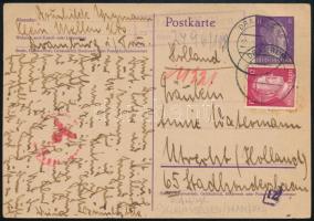 1942 Díjkiegészített díjjegyes levelezőlap / PS-card with additional franking "KLEIN MELLEN"