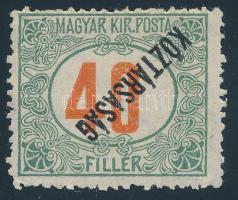 1919 Köztársaság portó 40f fordított felülnyomattal, Derecskei tanúsítvánnyal
