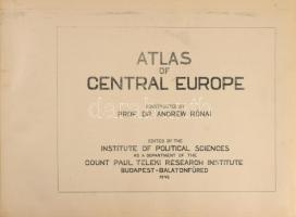Rónai, Andrew [András]: Atlas of Central Europe. Constructed by - -. Edited by the Institute of Political Sciences as a Department of the Count Paul Teleki Research Institute. Bp. - Balatonfüred, 1945, The Institute of Political Sciences of the Department of the Count Paul Teleki Research Institute [Teleki Pál Tudományos Intézet Államtudományi Intézete], 366+1 p. Hátul külön egy tokban, további 6 térképpel. Valamint a könyvben, szintén hátul, "Középeurópa talajféleségei" térképe hártyapapírra nyomva, összesen 22 db. Ezen térkép szerepel a könyv 34. oldalának térkép előtt. Angol nyelven. A térképek eredetileg magyar nyelvűek, de angol nyelvű feliratokkal (címkéken) látták el őket. Rendkívül gazdag térképanyaggal, oldalszámozáson belül 171 színes térképpel illusztrált. Félvászon-kötésben, kopott borítóval, egy hártyapapíron gyűrődéssel, hátul a "Középeurópa talajféleségei" hártyapapír térképek közül néhányon lapszéli szakadásokkal, egy lap kijár (329/330 p.)   Rónai András (1906-1991) földrajztudós, geológus. 1931-ben közgazdászdiplomát szerzett. 1935-ben doktorált földrajzfőtárgyból, statisztikából és közlekedéspolitikából. Professzora, Teleki Pál segítségével lett az Államtudmányi Intézet munkatársa, 1928-tól az Államtudományi Intézet területi referense. Az általa szervezett Térképszerkesztő Osztály vezetője (1931-1939), majd Államtudományi Intézet igazgatóhelyettese, majd Teleki Pál miniszterelnöki kinevezése után világháború végéig annak igazgatója. 1945 nyarán lemondott az Államtudományi Intézetben vezetéséről. A háború után, 1948 végétől az OSZK munkatársa, de nyíltan rendszerkritikus hozzáállása miatt, 1949-ben fizetés nélkül nyugdíjazták. 1950-ben a Magyar Állami Földtani Intézethez került, ahol 1954-tól 1986-ig a Síkvidéki Kutató Osztály vezetője volt.  A Közép-Európa Atlasszal kapcsolatos megbízást volt professzorától, közeli munkatársától Teleki Pál miniszterelnöktől kapta. A "Térképezett történelem" (Magvető, 1989.) c. könyvében így ír arról a napról (292-293 p.): "[1941.] Április 1-jén reggel 7 órára Teleki magához kéretett. A Sándor-palota nagy előszobájában Kovrig Bélát találtam, Teleki szociálpolitikai segítőtársát, az Országos Társadalombiztosító Intézet igazgatóját. Ezúttal kettőnknek szólt a meghívás, bár eddig együtt sohasem szerepeltünk. Teleki azt indítványozta, hogy menjünk ki a Bástya sétányra, ott nyugodtan beszélgethetünk. A tavaszi hűvös-ködös reggelen a sétány üres volt. Többször is végigmenve rajta egy lélekkel sem találkoztunk. Kitűnő hely volt bizalmas beszélgetésekre. A beszélgetés nagyon egyoldalú volt. Teleki hosszú programot készített magában elő. ... Aztán hozzám fordult. Tartalmi hűséggel idézem: Valószínűleg nem fogunk kimaradni tudni a háborúból. Ha a németek lerohanják Jugoszláviát, az oroszok valószínűleg be fognak avatkozni: a háború hamarosan világméreteket ölt, és akkor lehet, hogy a németek vesztésre állnak. De bármiképp alakul a helyzet, már most elő kell készülni a következő béketárgyalásra. Szerencsére ma sokkal jobban állunk e tekintetben, mint álltunk 1919-ben. Itthon nem szabad hibát elkövetnünk munkásosztályunkkal, nemzetiségeinkkel, szomszédainkkal szemben. A felkészülésben döntő, hogy ne csak a magunk dolgairól tájékozódjunk és tájékoztassunk, ne is csak a Kárpát-medence határai között gondolkodjunk, hanem egész Kelet-Közép-Európa teréről. Azt kell elérni, hogy ennek a területnek minden dolgát, adatát mi ismerjük a legjobban. Statisztikában, memoárokban, térképeken fel kell dolgozni minden adatot; területit, népességit, nemzetiségit, vallásit, gazdaságit, kulturálisat. Vagyis teljes áttekintést kell adni tudnunk az egész ütközőterületről, amelyben élünk, úgy, ahogy ezt a munkát az Államtudományi Intézetben már másfél évtizede csináljuk. Az Intézet felszerelése most már megengedi a térképnyomtatást, ..." A háború közeledtével az intézetet, 1944-ben leköltöztetik Balatonfüredre, vele az intézet könyv-, és térkép anyagát, a nyomdagépeket és a dolgozókat is. Hóman Bálint a balatonfüredi Esterházy-palotát szerzi meg nekik. A munka egész tételen és tavasszal is folyt. "Referensek, szerkesztők, rajzolók, fordítók, gépelők mintaszerű munkát végeztek. Saját műhelyben készültek a nyomólemezek, a nyomában a nyomás, fűzés, kötés. Az utolsó színes lap 1945. március 15-én került ki a gépből,..." (uo., 308 p.) Az elkészült műről Klinghammer István (1941-) térképész, egyetemi tanár egy cikkében (Honismeret 1999/5 A Közép-Európa Atlasz, 83-90 p.) így emlékezik a Rónai András által szerkesztett Közép-Európa Atlaszról: "A magyar és angol nyelven készült eredeti Atlasz 171 színes térképet (a magyar kiadás 134-et) és szöveget tartalmazott 367 oldalon; teljes földtani, földrajzi, népességi, nemzetiségi, vallási, mezőgazdasági, bányászati, kereskedelmi és közlekedési tájékoztatást adott a vizsgált területről. Az atlasz a térképekhez rövid magyarázatot és számszerű adatokat csatolt, továbbá a hiteles források pontos felsorolását. A térképek 3 860 000 statisztikai adatot tartalmaztak, amihez nemcsak tíz ország hivatalos statisztikai kiadványait kellett beszerezni és feldolgozni - Albániáról és Törökországról nem gyűjtöttek adatokat - hanem részletes, községekig lebontott térképeket, helységnévtárakat is, és ezekből méretarányban és vetületben egységesített térképeket szerkeszteni. Az alig öt év munkájával összeállított atlasz utolsó színes lapja 1945. március 15-én került ki a gépből Balatonfüreden, az Intézet kitelepítési helyén. Éppen idejében, mert március 25-én megjelentek a szovjet csapatok.  Az atlaszt a háborús viszonyok miatt nem sikerült az eredeti terveknek megfelelően befejezni. Az addigi többéves munka eredményét a kéziratok megsemmisülésének veszélye fenyegette. Ezért határozta el Rónai András az addig elkészült lapoknak szinte házi körülmények között történő ideiglenes kinyomtatását és ezekből a lapokból néhány összefűzött példány elkészítését. Ennek megfelelően a címlap hátoldalán az alábbi megjegyzés olvasható: "BIZALMAS KÉZIRAT. Utánnyomás, terjesztés, ismertetés tilos. Házi Rotaprint nyomás."  Előbb a magyar változat jelent meg 134 térképpel, a magyarázó szöveggel együtt 334 oldalon, az előszó dátuma: 1945. január 3. A kibővített angol változat 171 térképlapot tartalmazott, a szöveggel együtt 367 oldalon. Ismereteink szerint kb. 80 bekötött példány készült el, de mint Rónai András Térképezett történelem című könyvében is olvasható, ezek egy része a szovjet csapatok bevonulásakor, illetve az ötvenes években eltűnt vagy megsemmisült, így az eredeti mű ma már legfeljebb csak néhány könyvtárban hozzáférhető."  Ismereteink szerint aukción nem szerepelt soha, ahogy a cikk írja könyvtárban, közgyűjteményben lelhető fel belőle néhány példány. Bátran kijelenthető,hogy rendkívüli gyűjtői ritkaság!