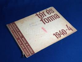 [Folyóirat] Tér és Forma. Építőművészeti havi folyóirat. Szerkeszti Bierbauer Virgil. XIII. évfolyam, 4. szám. (1940. április). Budapest, 1940. Tér és Forma Lapkiadó Kft. (Pápai Ernő Műintézete). 53-66 + [6] p. Haránt alakú.  A Tér és Forma 1928-1948 között megjelenő magyar építészeti folyóirat, a modern magyar építészeti modernizmus első, egyben legfontosabb fóruma. Bár eleinte foglalkozott a historizáló építészet produktumaival is, hamarosan a Bauhaus-építészet elkötelezett, megalkuvást nem ismerő fórumává vált. Mint ilyen, rendszeresen bemutatta a neves külföldi modern építészek munkáit, de foglalkozott urbanisztikai kérdésekkel, kisarchitektúrával és belsőépítészettel, bútortervezéssel is.  Homlokzat- és enteriőrfotókkal, alaprajzokkal gazdagon illusztrált lapszámunk modernista középületeket mutat be: a zalaegerszegi magyar királyi pénzügyigazgatóság épületét és szobordíszítését, a jánosházi polgári fiú- és leányiskola épületét, az OTI esztergomi székházát, és a leglátványosabbat, az Astorián található MTA-sarokházat és annak ritkán látható belsőépítészeti megoldásait. Valamennyi épület ma is áll, a modernizmus jeles alkotásai kiállták az idők próbáját. Oldalszámozáson belül néhány hirdetési oldallal. Spirálfűzött, illusztrált, enyhén sérült gerincű, kissé foltos kiadói borítóban, az első borítófedélen kézi feliratozással és gyermekrajzzal.
