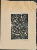 Szoboszlai Mata János (1907-1944): Szíj Rezsőé (ex libris), 1940. Fametszet, papír, jelzett. Lap teteje kartonra kasírozva. 8,5×5,5 cm.