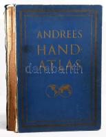 1937 Andrees Handatlas. Ausgewählte, völlig neu bearbeitete Ausgabe in einem Bande. Herausgegeben von Dr. Konrad Frenzel. Bielefeld-Leipzig, 1937, Velhagen &amp; Klasing. Számos egészoldalas, színes térképpel, névmutatóval. Német nyelven. Kiadói aranyozott egészvászon-kötés, sérült, levált gerinccel, helyenként sérült, kijáró lapokkal.