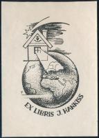 Menyhárt József (1901-1976): Ex libris J. Hankiss (irredenta könyvjegy Nagy-Magyarország térképpel). Fametszet, papír, jelzett a metszeten, 7,5x5 cm