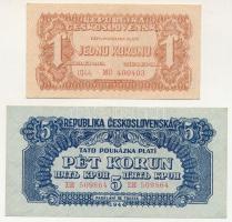 Csehszlovákia 1944. 1K + 5K T:AU,XF Czechoslovakia 1944. 1 Koruna + 5 Koruna C:AU,XF Krause P#45, P#46