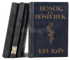 Hősök és hőstettek. 1914-1918 sorozat 4 kötete: Fábián Béla: Oroszország pusztulása a bolseviki uralom alatt; Dohna-Schlodien Miklós: A Möwe kalandjai; Fábián Béla: Oroszország pusztulása a bolseviki uralom alatt; Reinhold Eichaker: Levelek az élethez; Kurt Matull: A Przemysli repülő. A kötetek egységes, aranyozott kiadói egészvászon kötésben, kopásokkal az aranyozáson Bp., 1918-19, Athenaeum,
