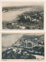 Budapest - 2 db RÉGI képeslap: kilátás a Szent Gellért Szálló felé, északon a Lágymányosi tó eredetiben és feltöltve, a Horthy Miklós híd építése előtt és után, Elevátor ház
