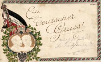 Wilhelm II and his wife Augusta Viktoria Emb. litho