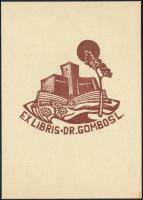 Meskó Anna (1943-2010) - Póka György (1944- ): Ex libris dr. Gombos L. Linómetszet, papír, jelzett a metszeten, 8,x6,5 cm