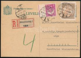 1926 Ajánlott levelezőlap 2.500K és 8f vegyes bérmentesítéssel / Registered postcard with mixed franking "HÓDMEZŐVÁSÁRHELY" - Budapest