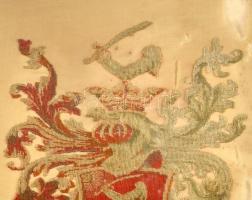 cca 1880'-as évek "Székási Sacelláry család czímere", selyem (?) üvegezett fa keretbe...