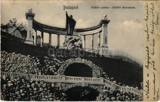 1904 Budapest I. Szent Gellért szobor, felette a Tabán szélső házai (EK)