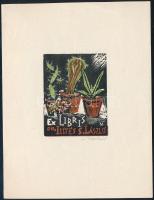 Moskál Tibor (1930-): Ex libris dr. Illyés László. Fametszet, papír, jelzett. 5,5x4,5 cm