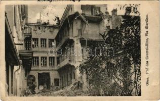 1916 Gorizia, Görz; Hof des Central-Kino, Via Giardino / WWI K.u.K. military, ruins of the cinema's courtyard + "K.u.K. Etappenstationskommando in Haidenschaft" (EB)
