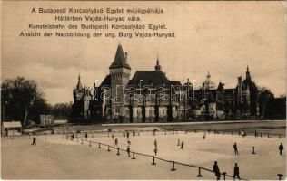 1961 Budapest XIV. Budapesti Korcsolyázó Egylet műjégpályája télen, háttérben a Vajdahunyad vára, jégkorcsolyázók, téli sport + "Nemzetközi Bélyegkiállítás 61 X. 2." "Első nap, Premier jour, First Day" So Stpl (EK)
