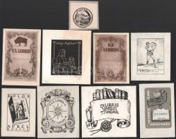 Klf. alkotók (Conrad Gyula, Fery Antal, Csallóközi Farkas Lőrinc, Radnayné Bauer Erzsébet): 9 db ex libris. Klf. technikák, papír, jelzett a metszeten, klf. méretekben.