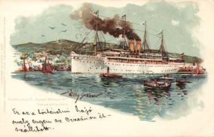 1898 Genova harbour with the Norddeutscher Lloyd ship ´Kaiser Wilhelm II´ litho s: Willy Stöwer (EK)