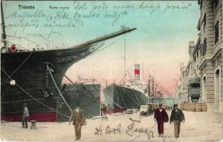 1909 Trieste, Trieszt; Porto nuovo / port, steamships (tear)