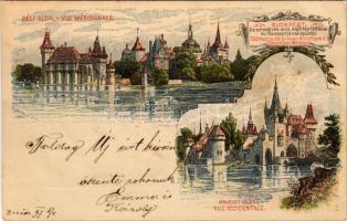 Budapest XIV. Történelmi főcsoport épületei, déli oldal és nyugati oldal, Vajdahunyad vára. Ezredéves Országos Kiállítás. Art Nouveau s: Morelli, Dörre T. + 2 Kr. brown Ga. (EK)